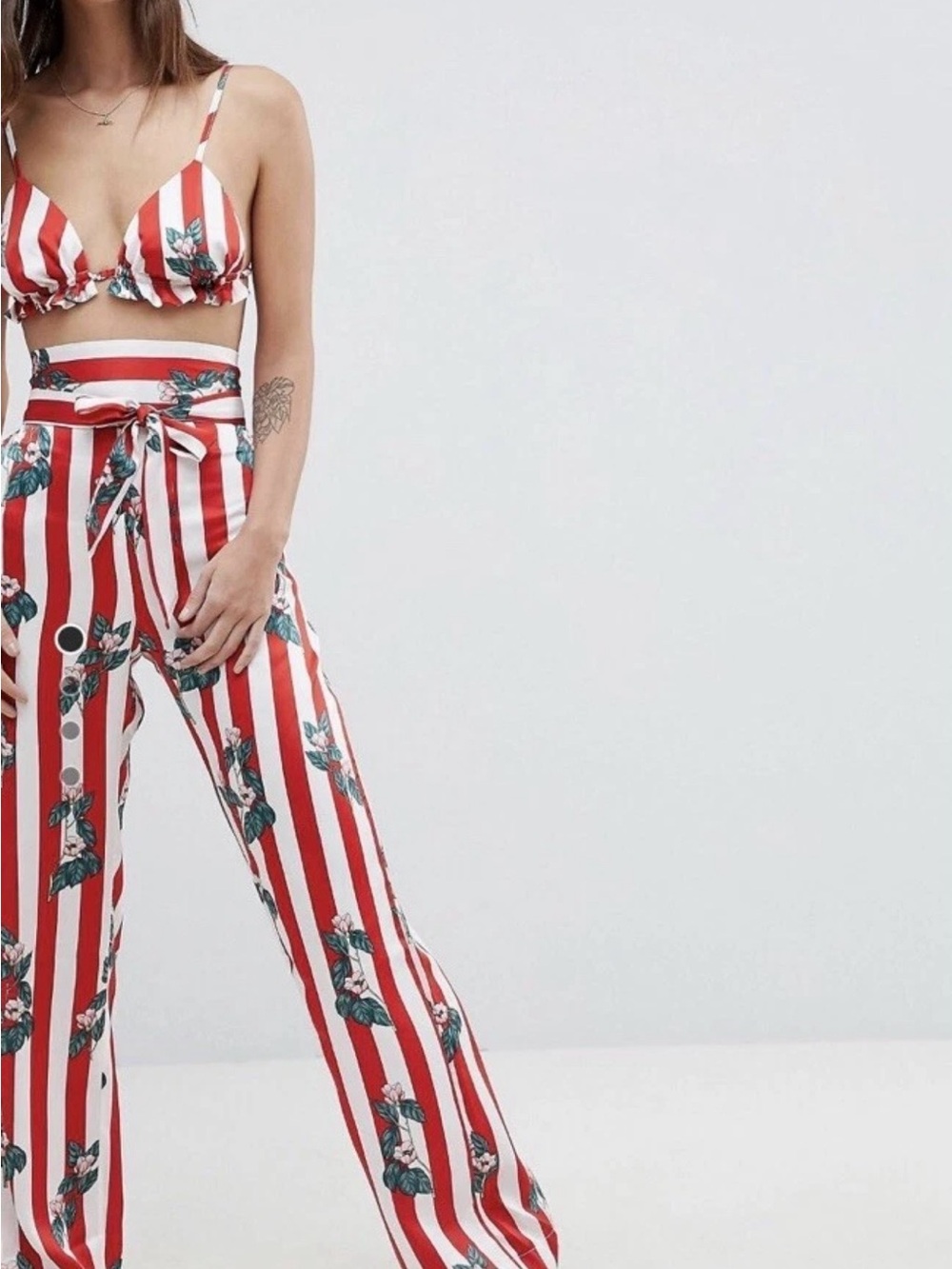ASOS Red And White Silky Trouser And Bra Beach Set